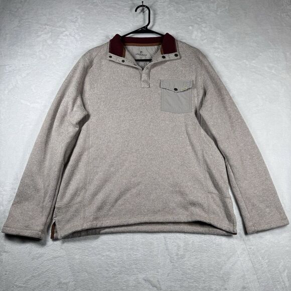 Woolrich 1/4 Snap Pullover Sweater Mens Medium Pocket Knit Sweater Neutral Beige - Picture 1 of 15